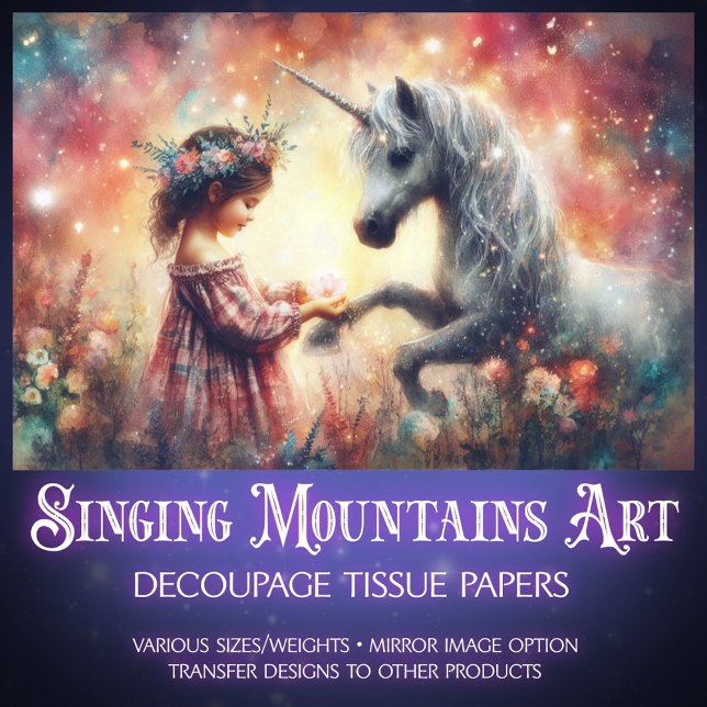 Floral Fantasy Girl and Unicorn Decoupage  Tissue Paper (Creator Uploaded)