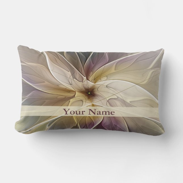 Floral Fantasy Gold Aubergine Abstract Art Name Lumbar Pillow (Front)