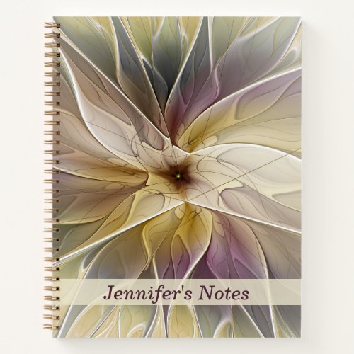 Floral Fantasy Gold Aubergine Abstract Art Name Notebook