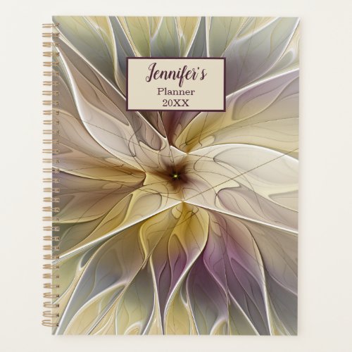 Floral Fantasy Gold Aubergine Abstract Art Name Planner