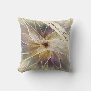 Floral Fantasy Gold Aubergine Abstract Art Name Throw Pillow