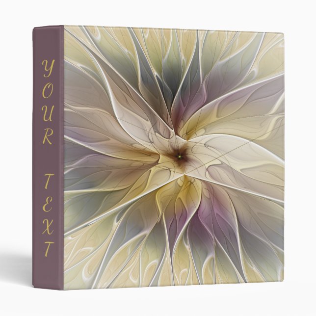 Floral Fantasy Gold Aubergine Abstract Art Text 3 Ring Binder (Front/Spine)