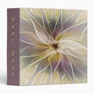Floral Fantasy Gold Aubergine Abstract Art Text 3 Ring Binder