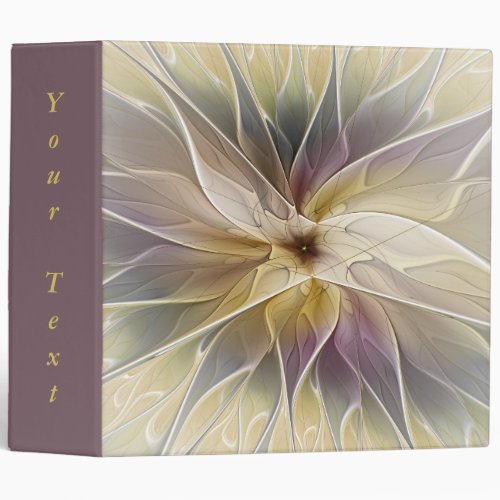 Floral Fantasy Gold Aubergine Abstract Art Text 3 Ring Binder
