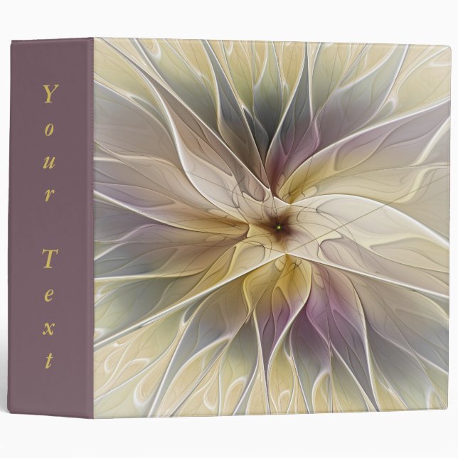 Floral Fantasy Gold Aubergine Abstract Art Text 3 Ring Binder (Front/Spine)
