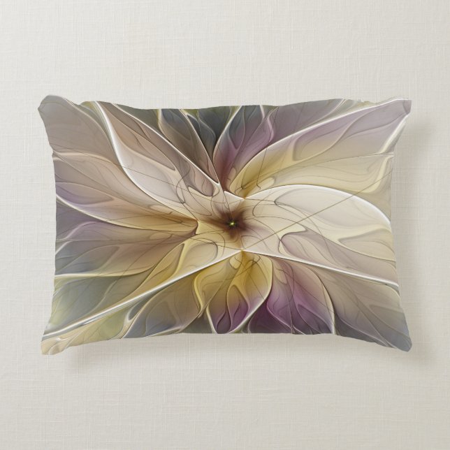 Floral Fantasy Gold Aubergine Abstract Fractal Art Accent Pillow (Front)