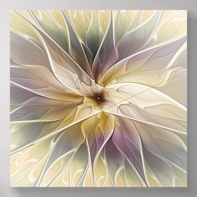 Floral Fantasy Gold Aubergine Abstract Fractal Art Acrylic Photo Tile (Front Set)