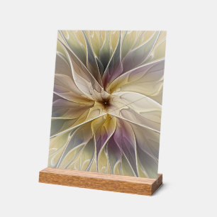 Floral Fantasy Gold Aubergine Abstract Fractal Art Acrylic Sign