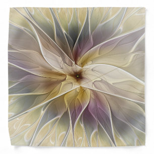 Floral Fantasy Gold Aubergine Abstract Fractal Art Bandana