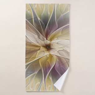 Floral Fantasy Gold Aubergine Abstract Fractal Art Bath Towel