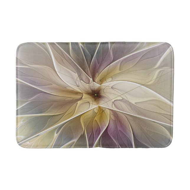 Floral Fantasy Gold Aubergine Abstract Fractal Art Bathroom Mat (Front)