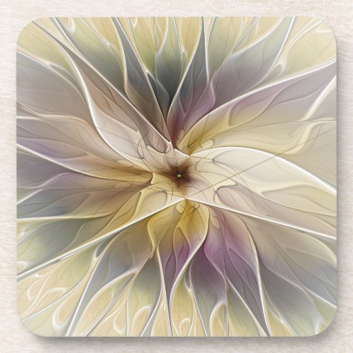 Floral Fantasy Gold Aubergine Abstract Fractal Art Beverage Coaster