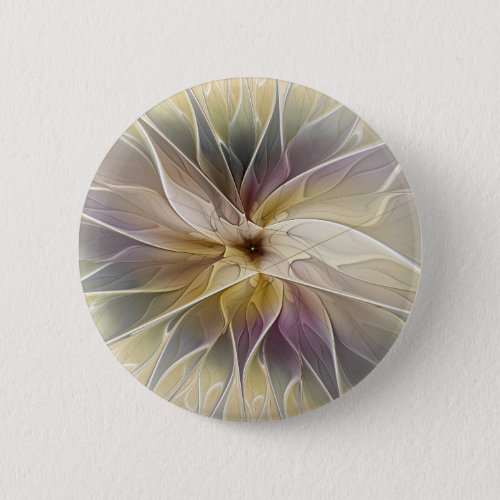 Floral Fantasy Gold Aubergine Abstract Fractal Art Button