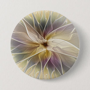 Floral Fantasy Gold Aubergine Abstract Fractal Art Button