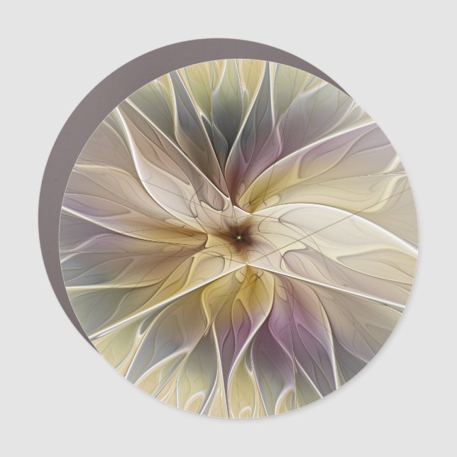 Floral Fantasy Gold Aubergine Abstract Fractal Art Car Magnet (Front)