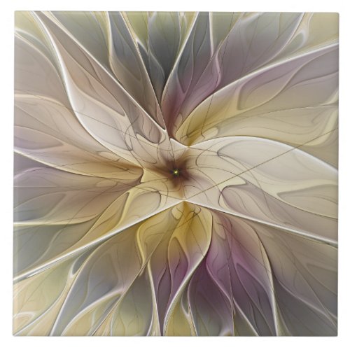 Floral Fantasy Gold Aubergine Abstract Fractal Art Ceramic Tile