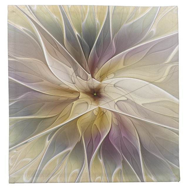 Floral Fantasy Gold Aubergine Abstract Fractal Art Cloth Napkin (Front)