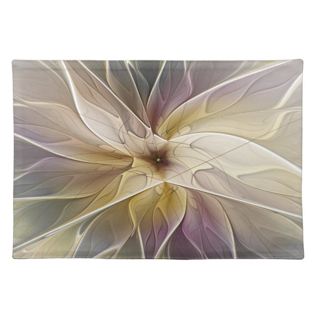 Floral Fantasy Gold Aubergine Abstract Fractal Art Cloth Placemat (Front)