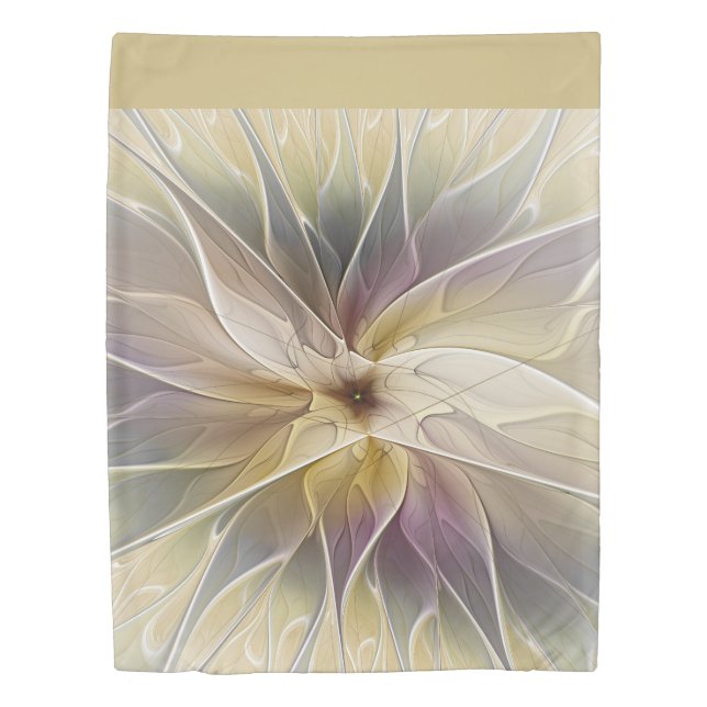 Floral Fantasy Gold Aubergine Abstract Fractal Art Duvet Cover (Front)