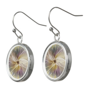 Floral Fantasy Gold Aubergine Abstract Fractal Art Earrings
