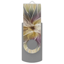 Floral Fantasy Gold Aubergine Abstract Fractal Art Flash Drive