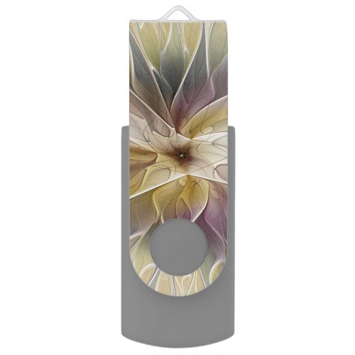 Floral Fantasy Gold Aubergine Abstract Fractal Art Flash Drive