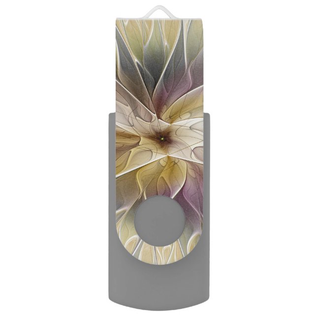 Floral Fantasy Gold Aubergine Abstract Fractal Art Flash Drive (Front Vertical)