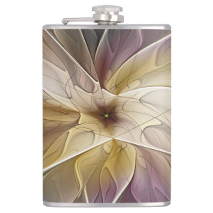 Floral Fantasy Gold Aubergine Abstract Fractal Art Flask