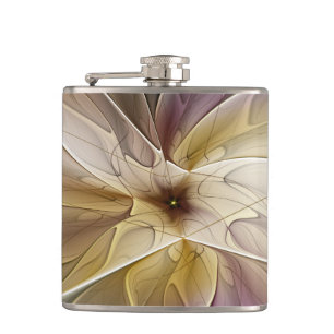Floral Fantasy Gold Aubergine Abstract Fractal Art Flask