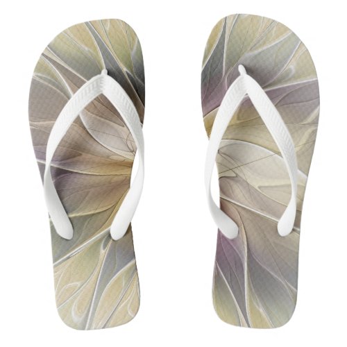 Floral Fantasy Gold Aubergine Abstract Fractal Art Flip Flops