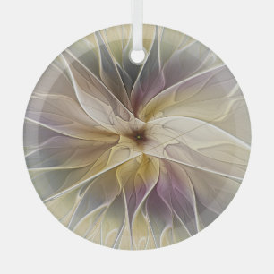 Floral Fantasy Gold Aubergine Abstract Fractal Art Glass Ornament
