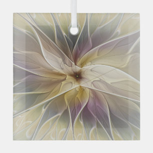Floral Fantasy Gold Aubergine Abstract Fractal Art Glass Ornament