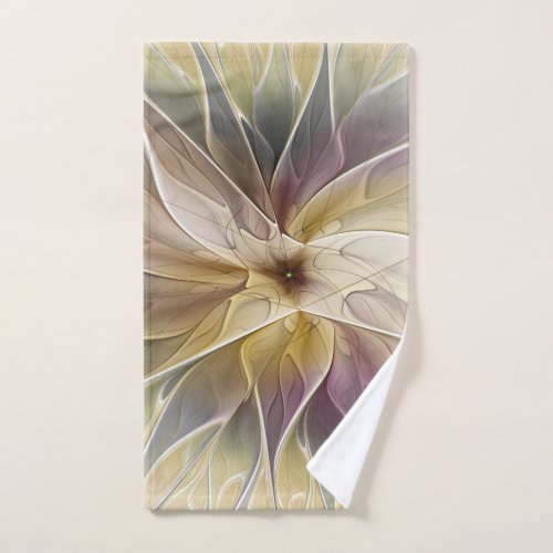 Floral Fantasy Gold Aubergine Abstract Fractal Art Hand Towel