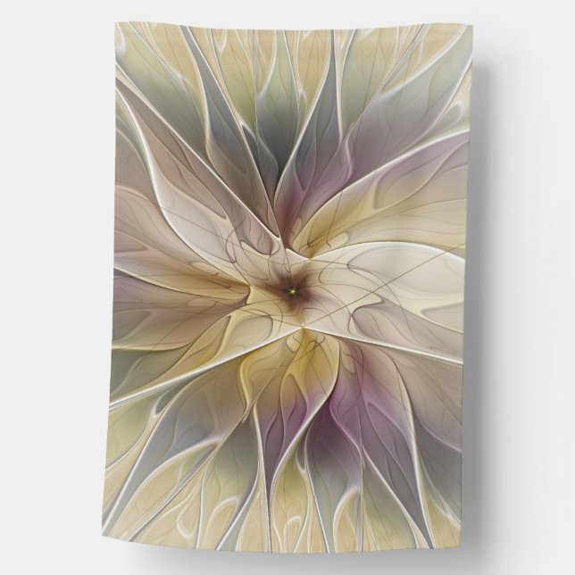 Floral Fantasy Gold Aubergine Abstract Fractal Art House Flag (Front)