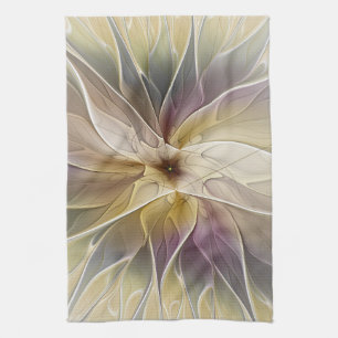 Floral Fantasy Gold Aubergine Abstract Fractal Art Kitchen Towel