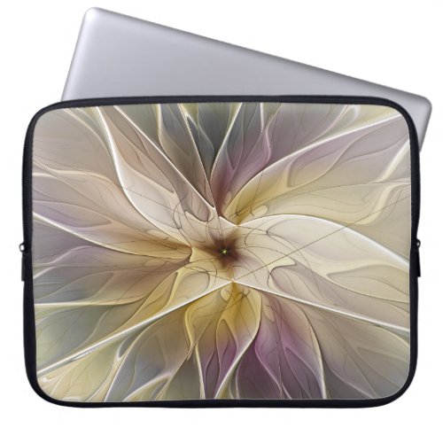 Floral Fantasy Gold Aubergine Abstract Fractal Art Laptop Sleeve