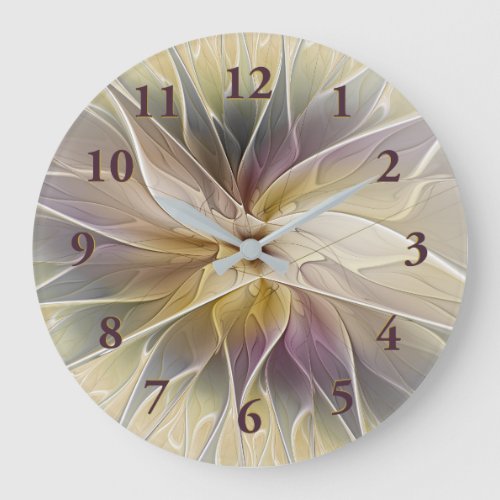 Floral Fantasy Gold Aubergine Abstract Fractal Art Large Clock
