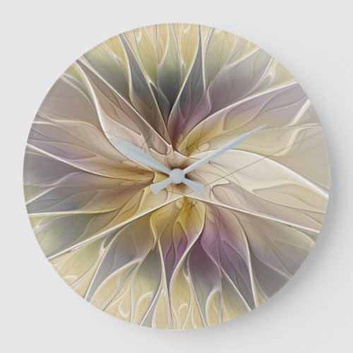 Floral Fantasy Gold Aubergine Abstract Fractal Art Large Clock