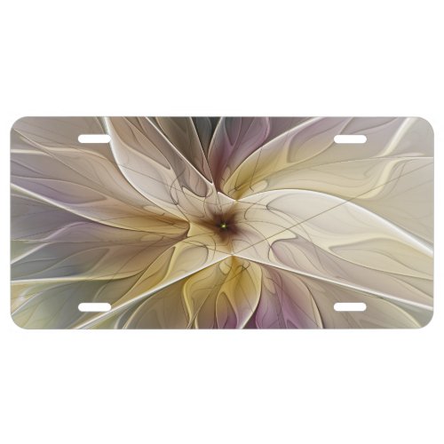 Floral Fantasy Gold Aubergine Abstract Fractal Art License Plate