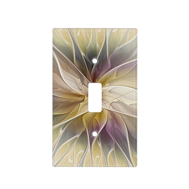 Floral Fantasy Gold Aubergine Abstract Fractal Art Light Switch Cover (Front)