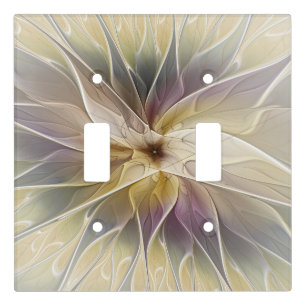 Floral Fantasy Gold Aubergine Abstract Fractal Art Light Switch Cover