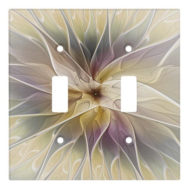 Floral Fantasy Gold Aubergine Abstract Fractal Art Light Switch Cover (Front)