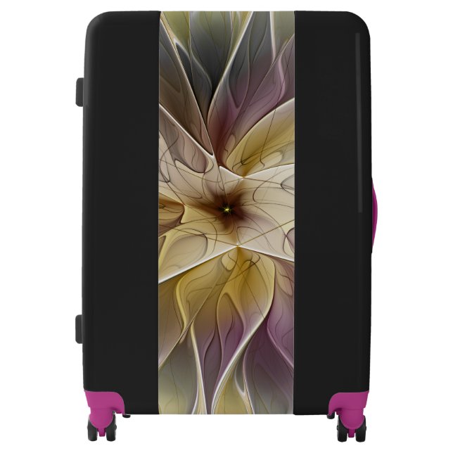 Floral Fantasy Gold Aubergine Abstract Fractal Art Luggage (Front)