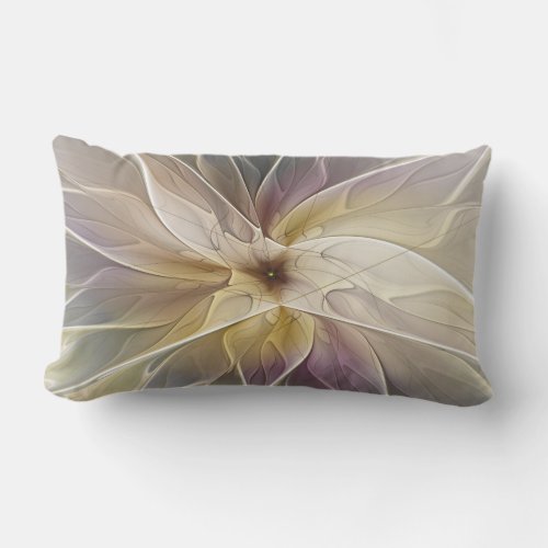 Floral Fantasy Gold Aubergine Abstract Fractal Art Lumbar Pillow