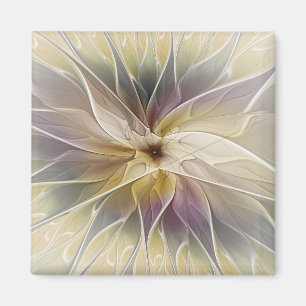 Floral Fantasy Gold Aubergine Abstract Fractal Art Magnet