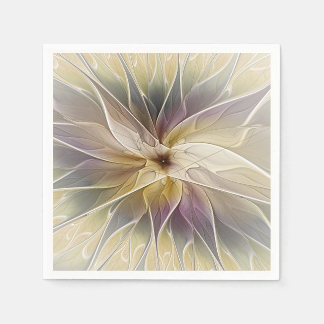Floral Fantasy Gold Aubergine Abstract Fractal Art Napkins (Front)