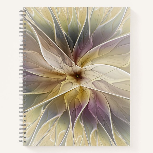Floral Fantasy Gold Aubergine Abstract Fractal Art Notebook (Front)