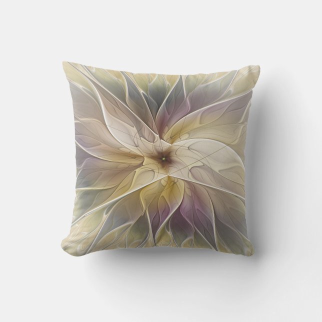 Floral Fantasy Gold Aubergine Abstract Fractal Art Outdoor Pillow (Front)