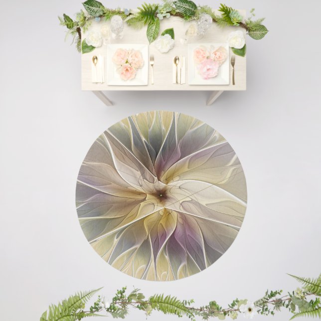 Floral Fantasy Gold Aubergine Abstract Fractal Art Outdoor Rug (Insitu (Wedding 2))