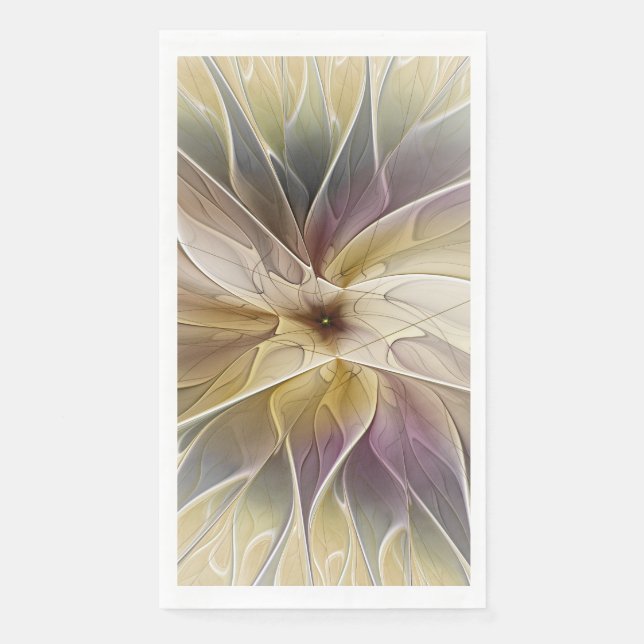 Floral Fantasy Gold Aubergine Abstract Fractal Art Paper Guest Towels (Front)